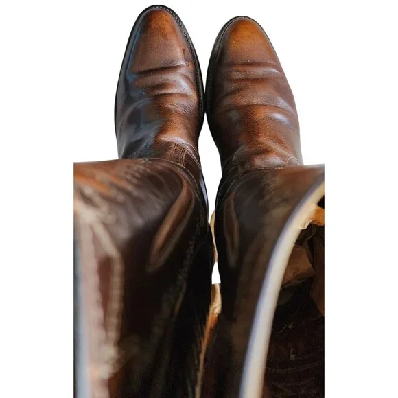 VTG Brown Leather Cowboy Boots Size 10B Man-Made Sole Comfortable Durable Style - Picture 4 of 5